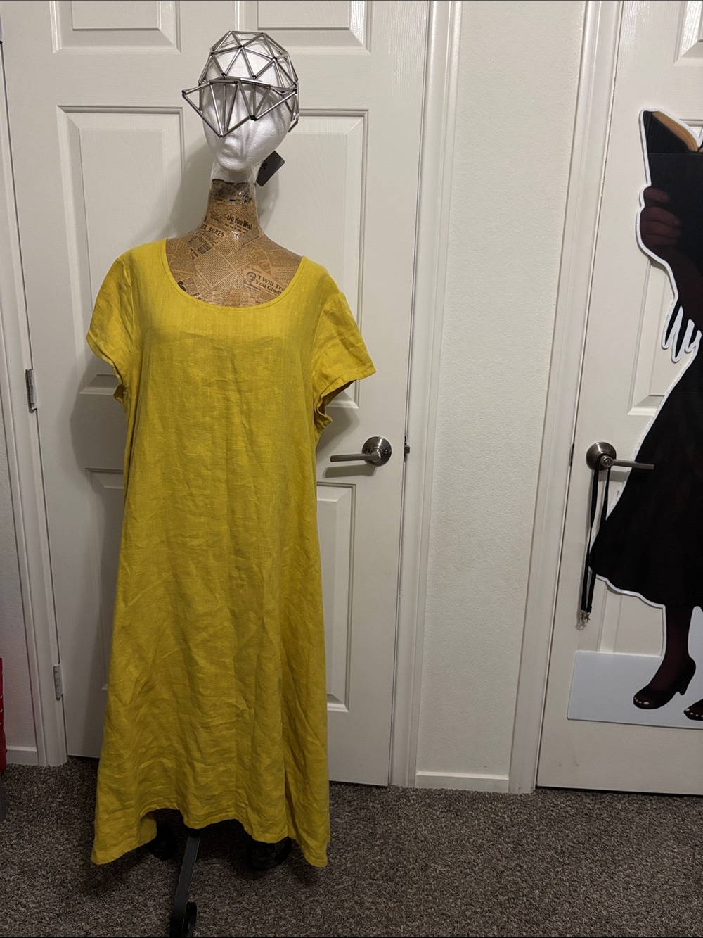 Bryn Walker yellow linen maxi dress M but can fit larger sizes boho lagenlook
